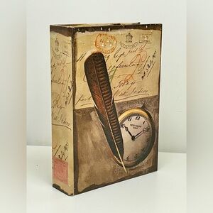 Vintage Artisan Hand Crafted Velvet Lined Oil Painted Canvas Faux Book Box